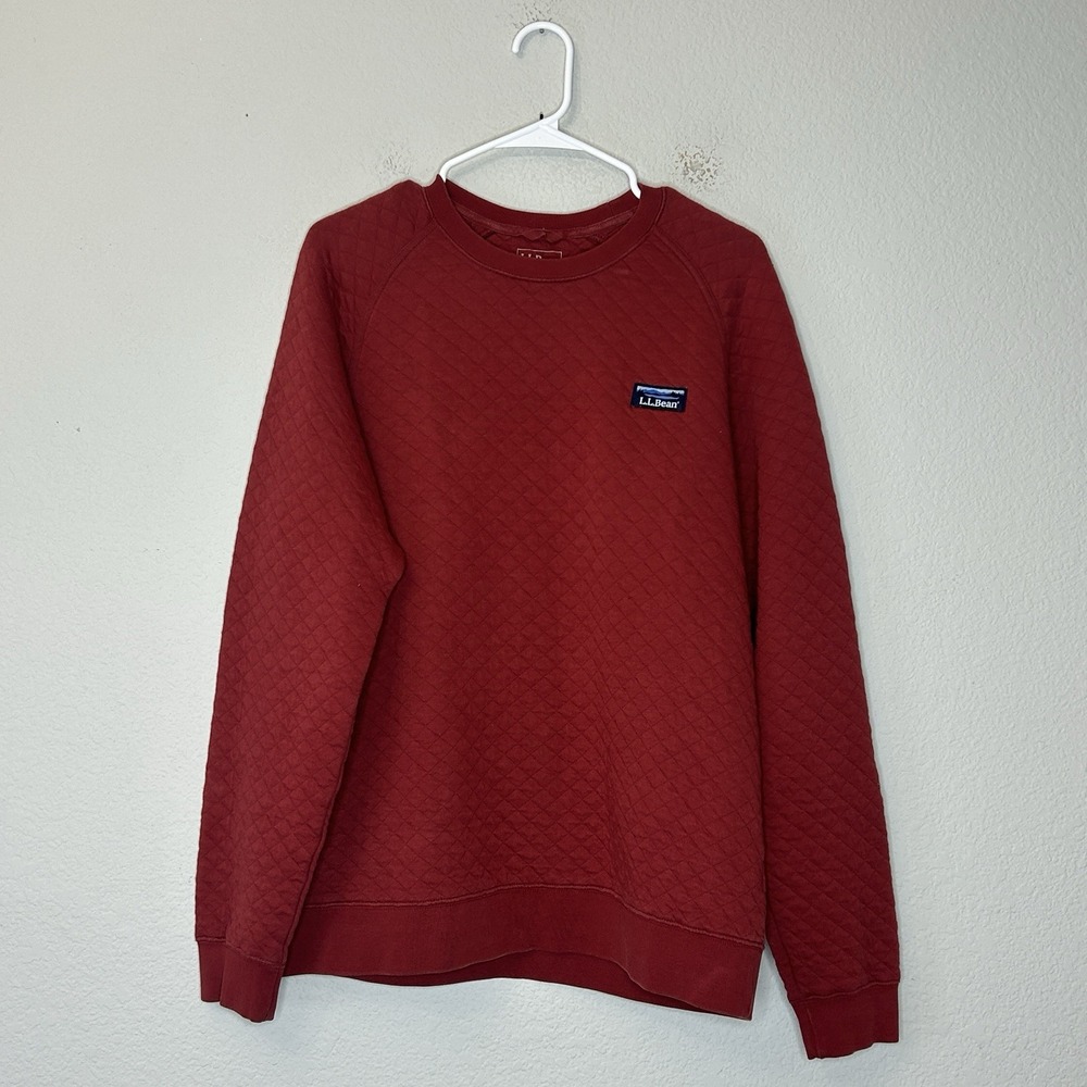 LL Bean Quilted Crewneck Sweatshirt Red Pullover Diamond Stitch Men's Size M